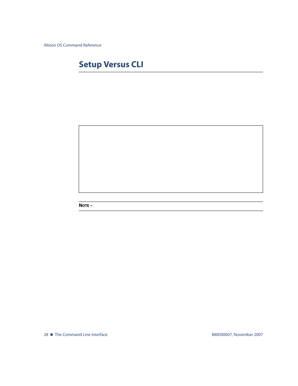 Setup versus cli, Setup versus cli 28 | Nortel Networks ALTEON OS BMD00007 User Manual | Page 28 / 390