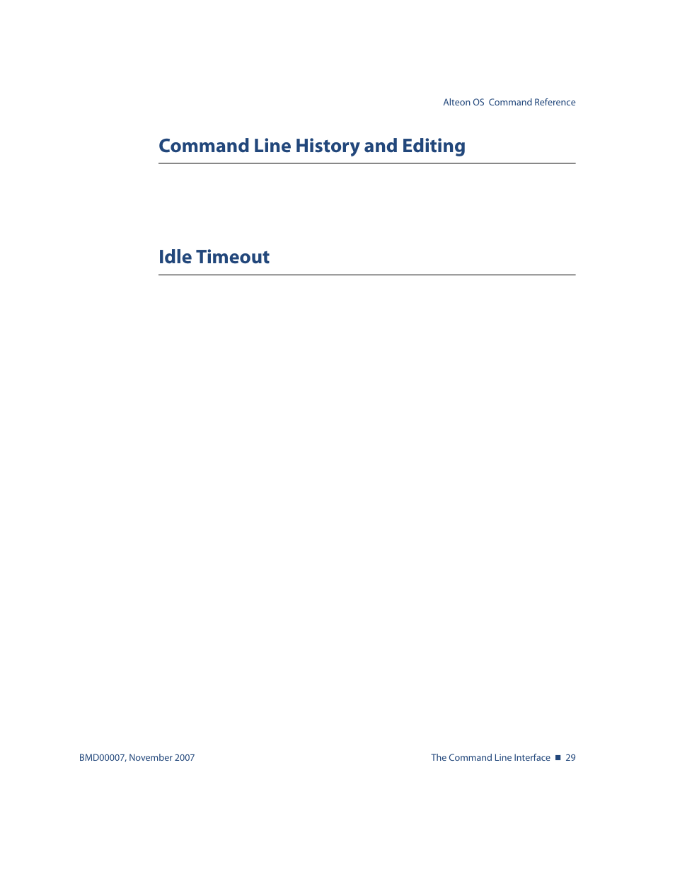 Command line history and editing, Idle timeout | Nortel Networks ALTEON OS BMD00007 User Manual | Page 29 / 390