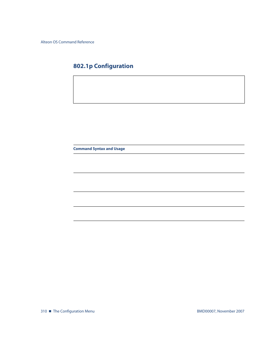 1p configuration, 1p configuration 310 | Nortel Networks ALTEON OS BMD00007 User Manual | Page 308 / 390