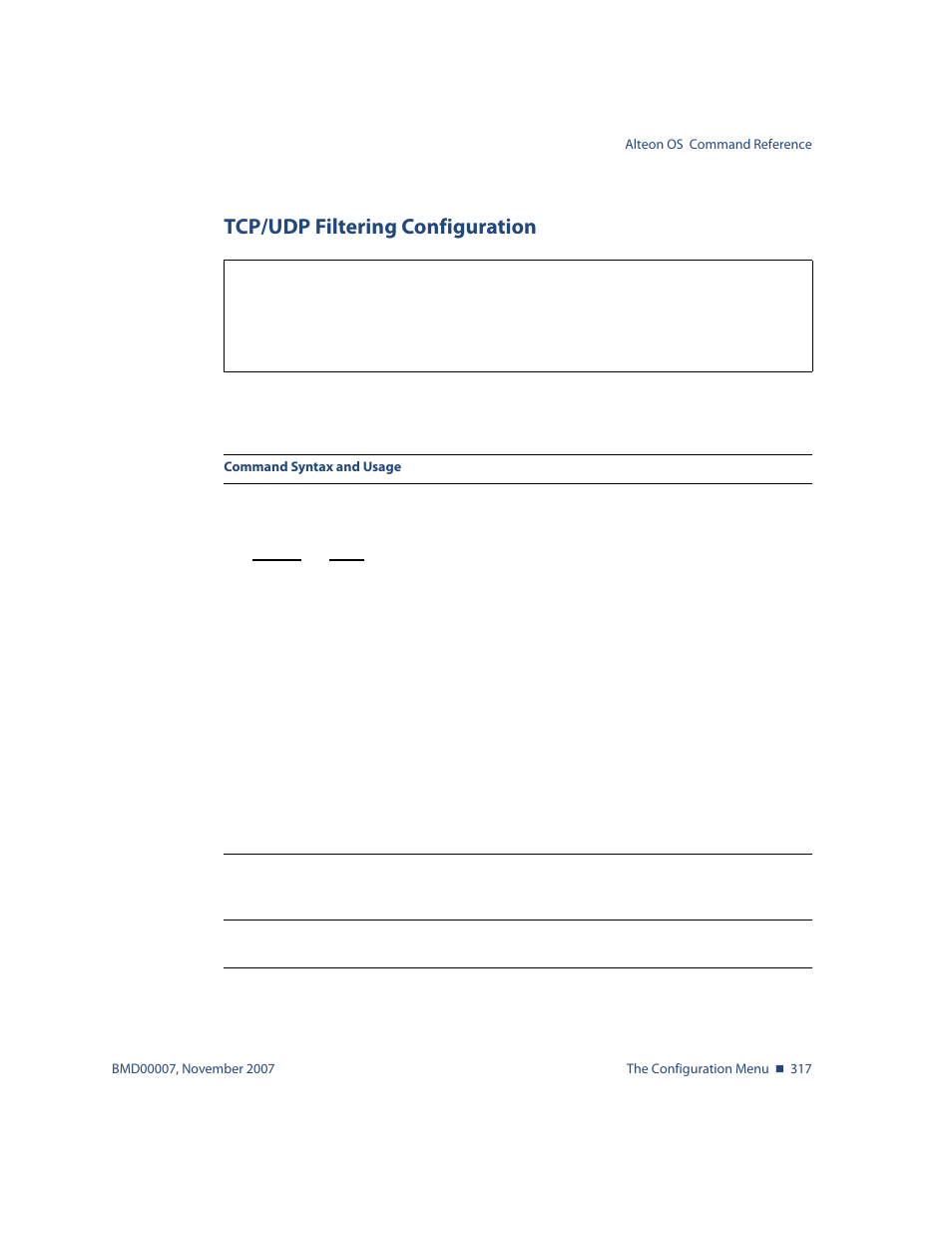 Tcp/udp filtering configuration, Tcp/udp filtering configuration 317 | Nortel Networks ALTEON OS BMD00007 User Manual | Page 315 / 390