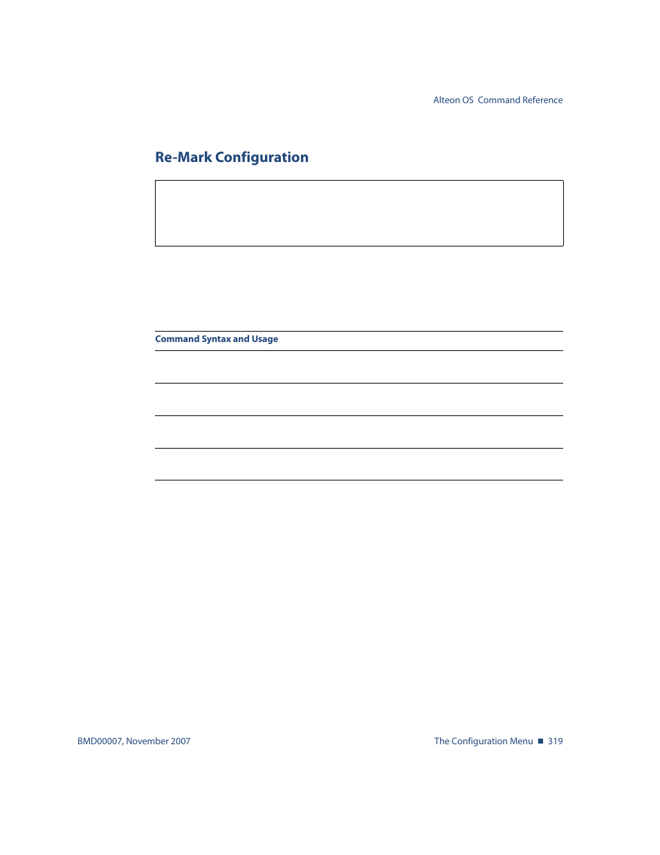 Re-mark configuration, Re-mark configuration 319 | Nortel Networks ALTEON OS BMD00007 User Manual | Page 317 / 390