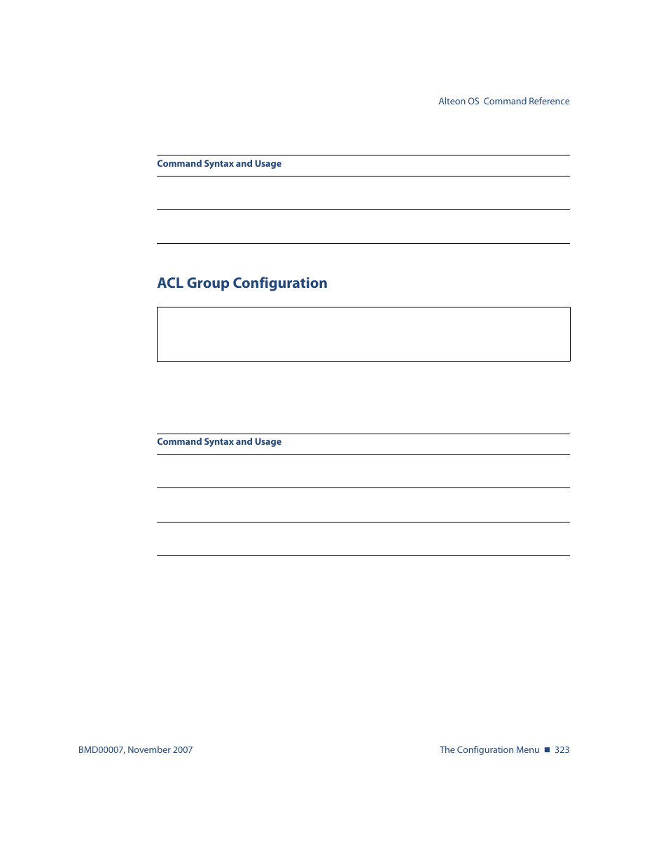 Acl group configuration, Acl group configuration 323, Ns, see | Nortel Networks ALTEON OS BMD00007 User Manual | Page 321 / 390