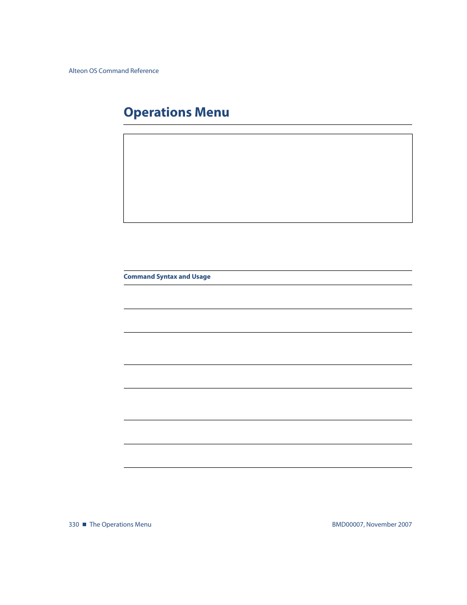 Operations menu, Operations menu 330, Oper | Nortel Networks ALTEON OS BMD00007 User Manual | Page 328 / 390