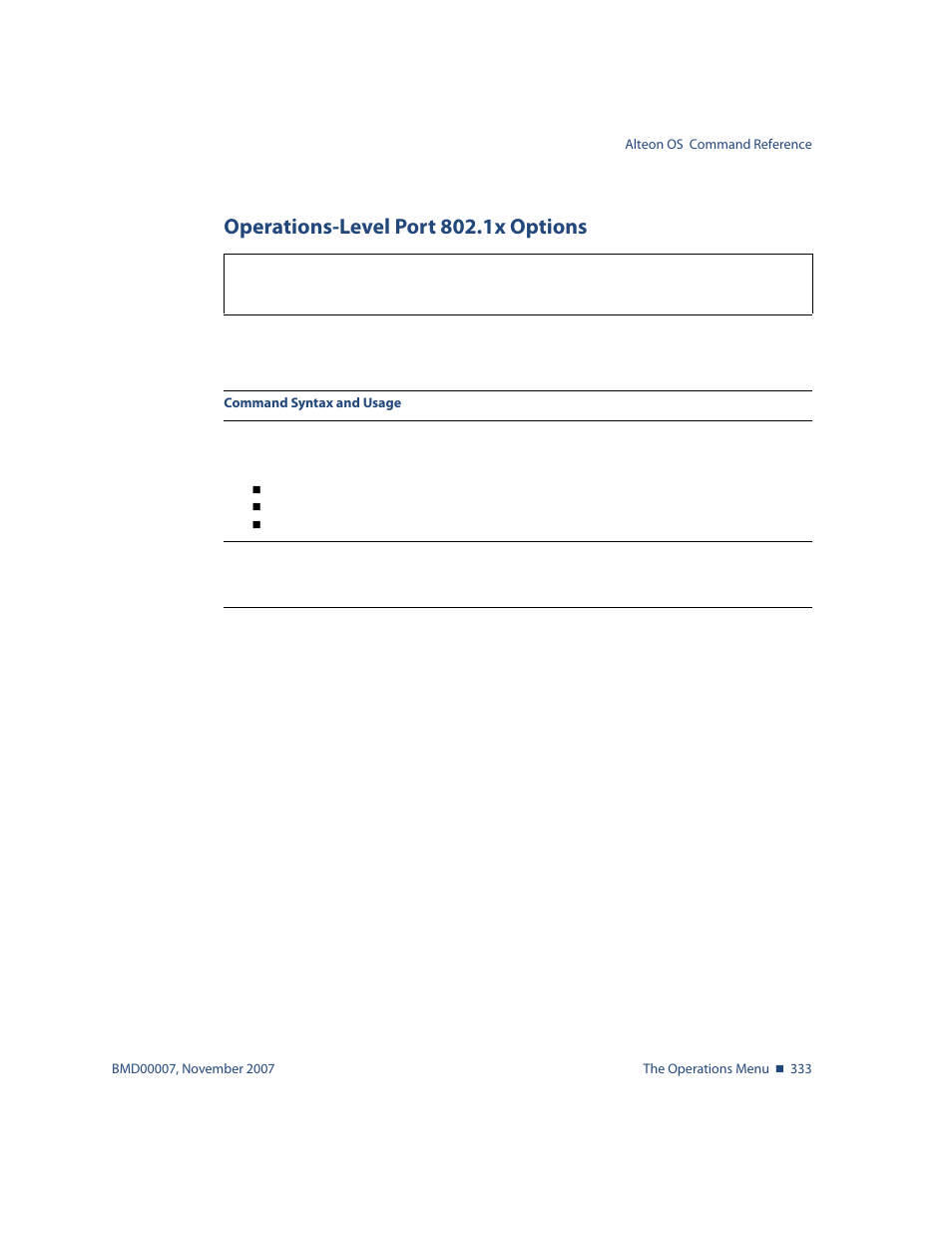 Operations-level port 802.1x options, Operations-level port 802.1x options 333 | Nortel Networks ALTEON OS BMD00007 User Manual | Page 331 / 390