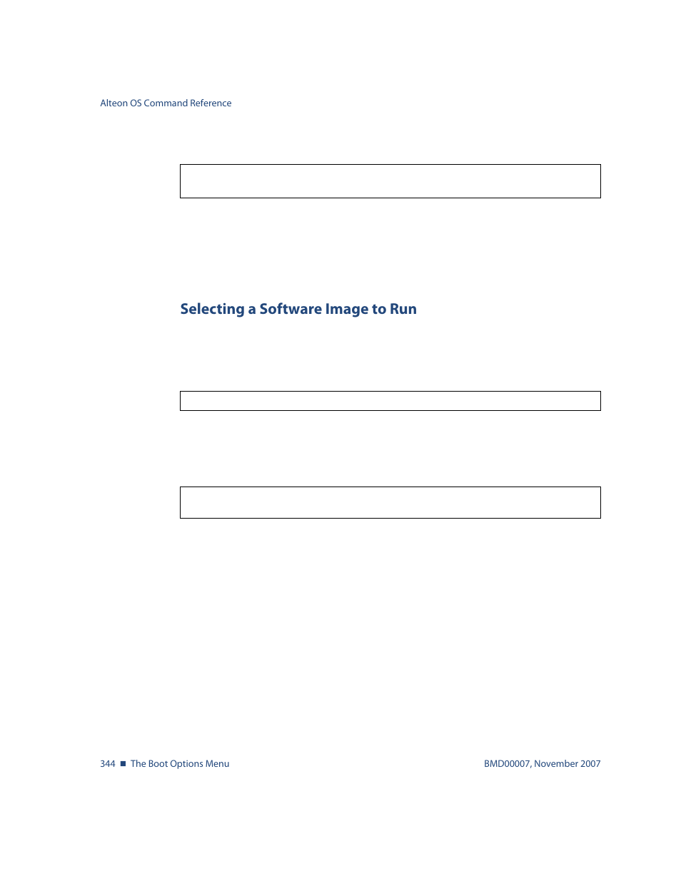 Selecting a software image to run, Selecting a software image to run 344 | Nortel Networks ALTEON OS BMD00007 User Manual | Page 342 / 390
