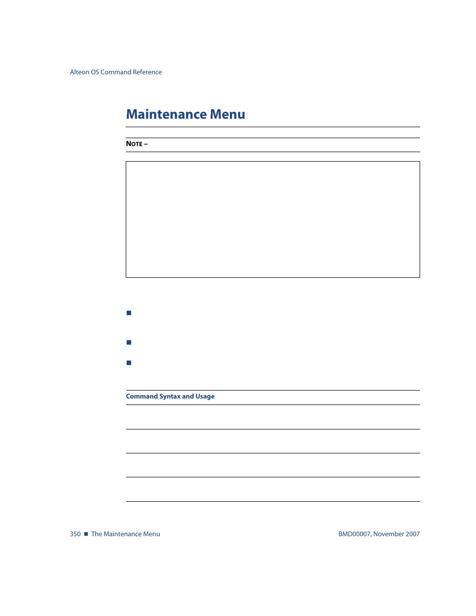 Maintenance menu, Maintenance menu 350, Maint | Nortel Networks ALTEON OS BMD00007 User Manual | Page 348 / 390