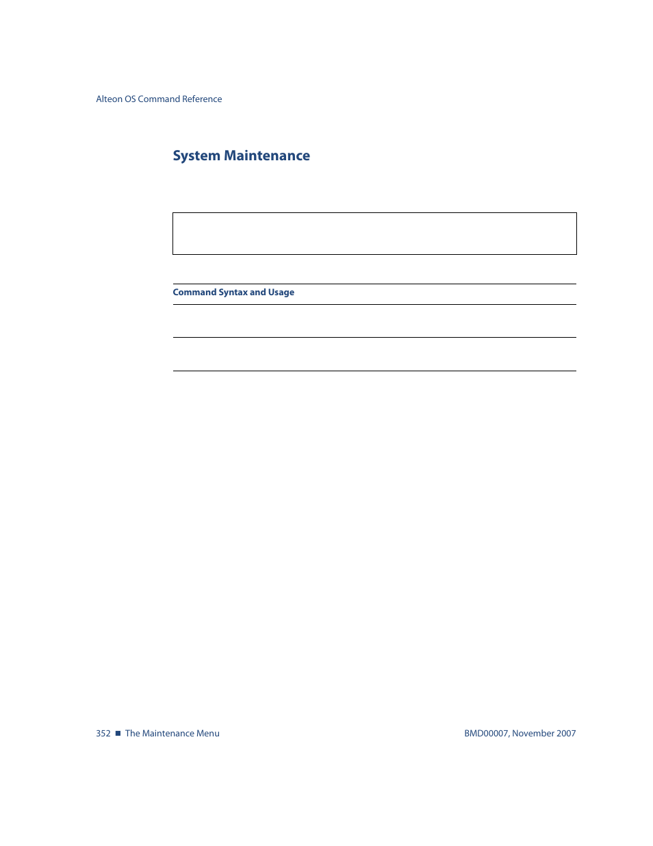 System maintenance, System maintenance 352, Maint/sys system maintenance | Nortel Networks ALTEON OS BMD00007 User Manual | Page 350 / 390