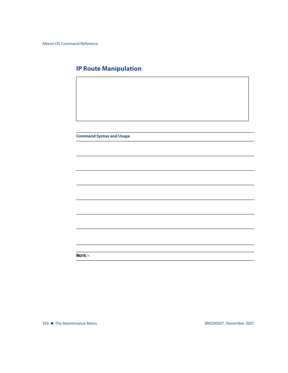 Ip route manipulation, Ip route manipulation 356, Ns, see | Maint/route ip route manipulation | Nortel Networks ALTEON OS BMD00007 User Manual | Page 354 / 390