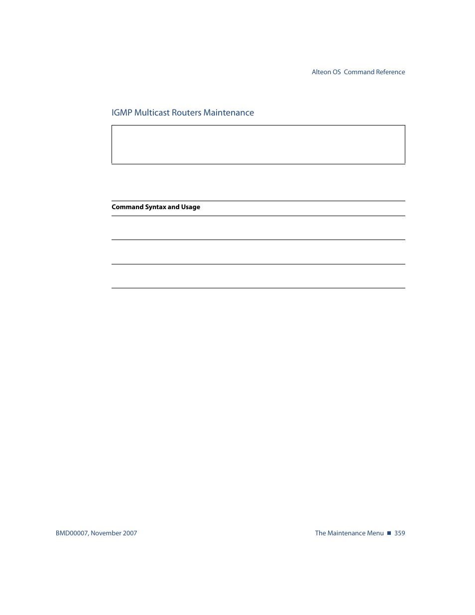 Igmp multicast routers maintenance, Igmp multicast routers maintenance 359, Options, see | Maint/igmp/mrouter | Nortel Networks ALTEON OS BMD00007 User Manual | Page 357 / 390