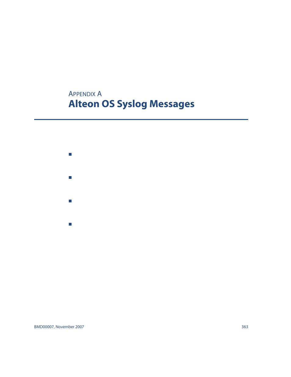 Alteon os syslog messages, Alteon os syslog messages 363, Appendix a, “alteon os syslog messages | Nortel Networks ALTEON OS BMD00007 User Manual | Page 361 / 390