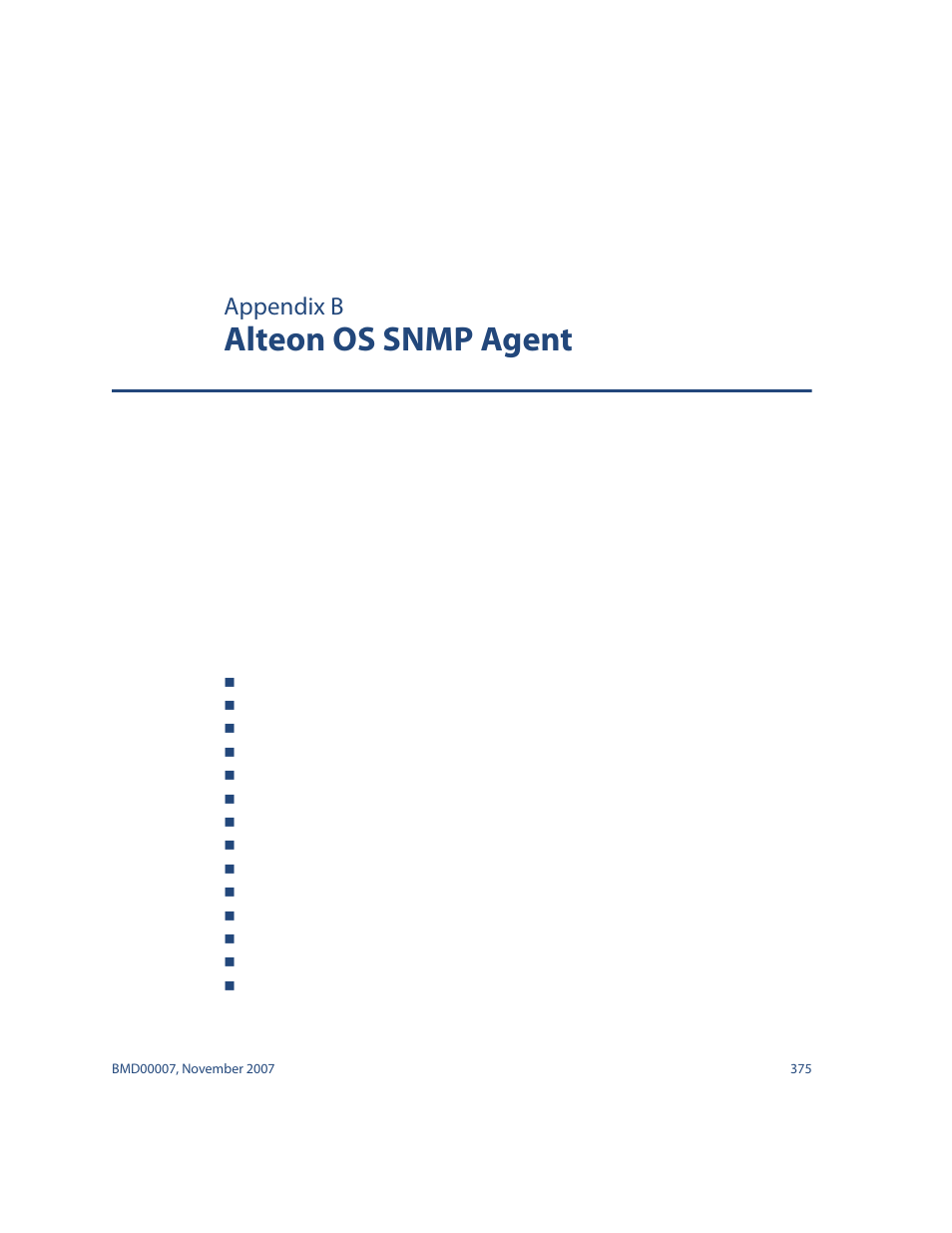 Alteon os snmp agent, Alteon os snmp agent 375, Appendix b, “alteon os snmp agent | Appendix b | Nortel Networks ALTEON OS BMD00007 User Manual | Page 373 / 390