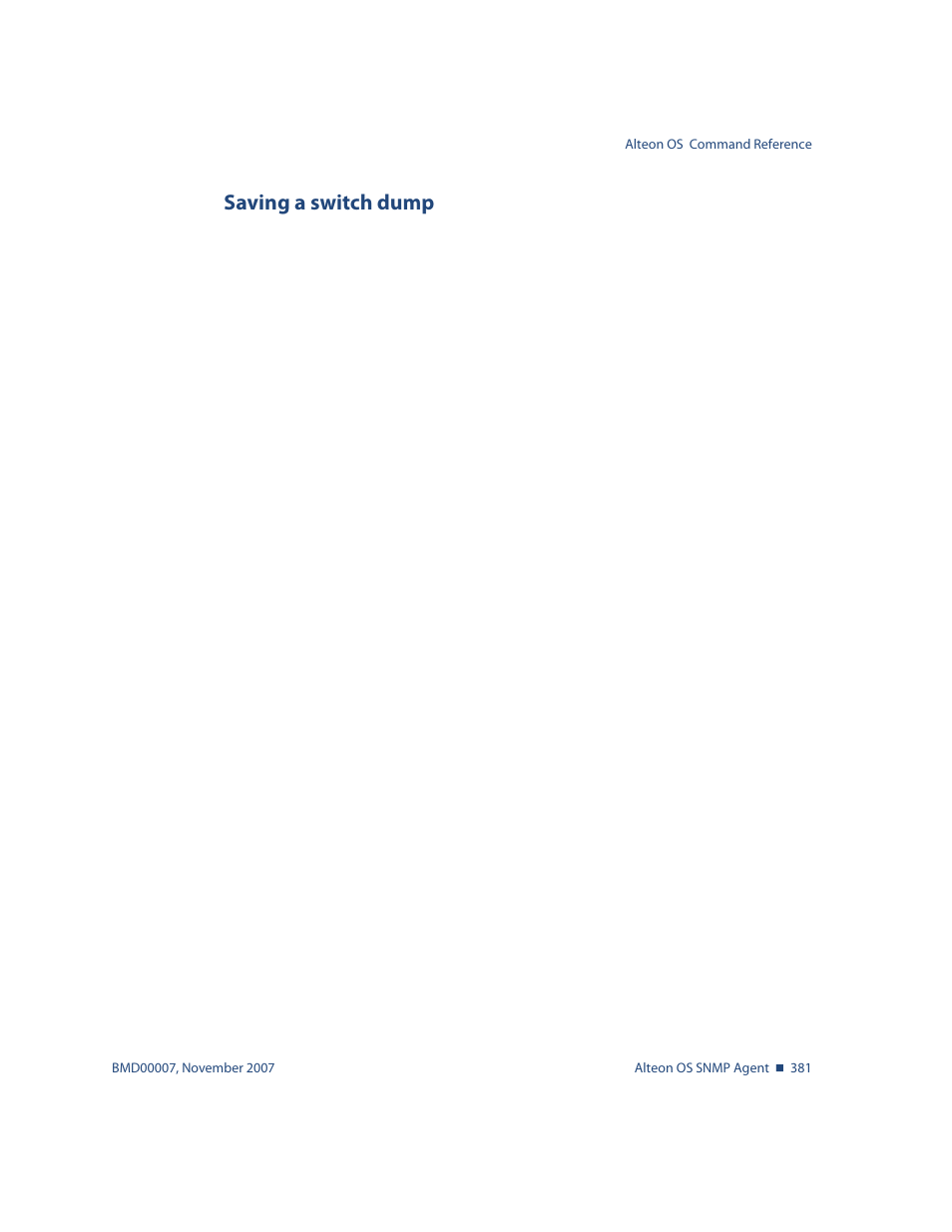 Saving a switch dump, Saving a switch dump 381 | Nortel Networks ALTEON OS BMD00007 User Manual | Page 379 / 390