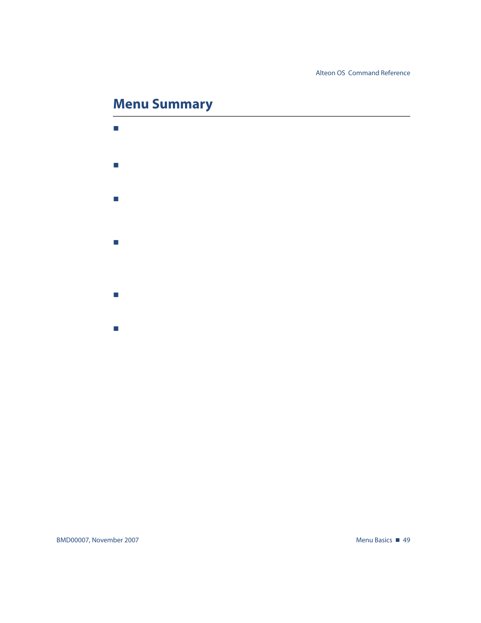 Menu summary, Menu summary 49 | Nortel Networks ALTEON OS BMD00007 User Manual | Page 49 / 390