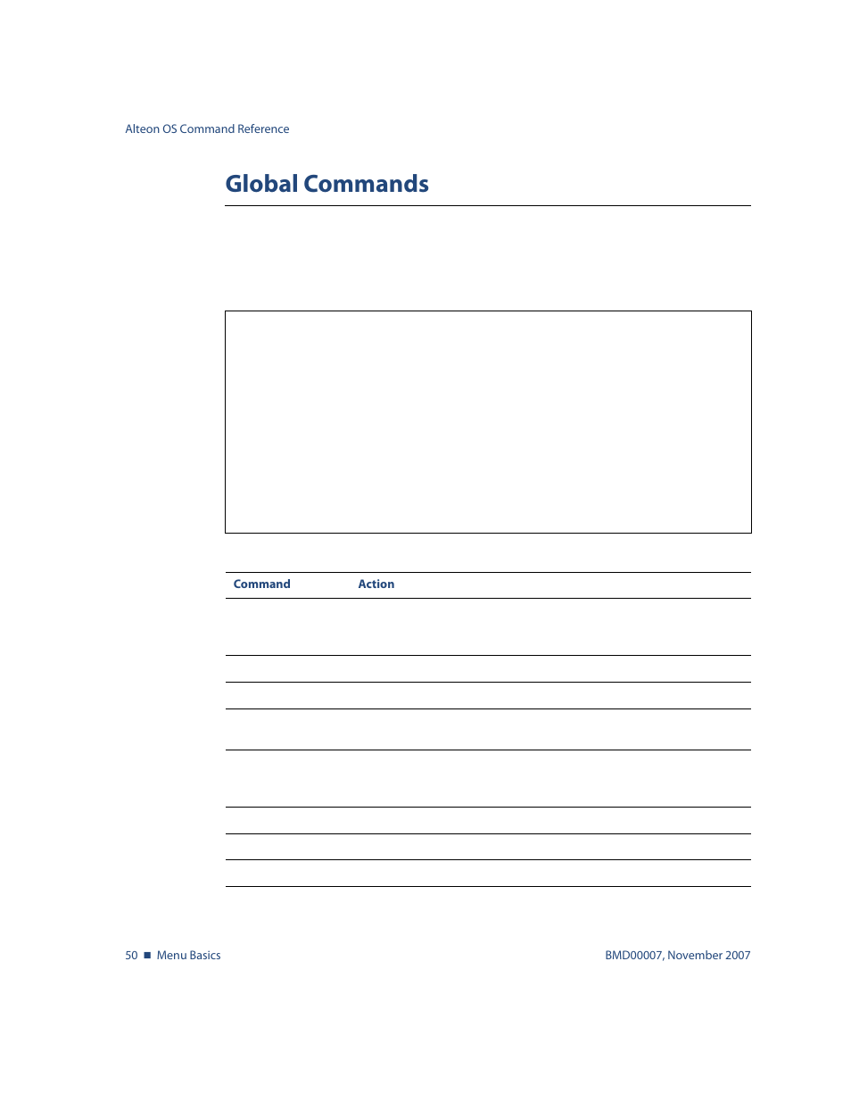 Global commands, Global commands 50 | Nortel Networks ALTEON OS BMD00007 User Manual | Page 50 / 390