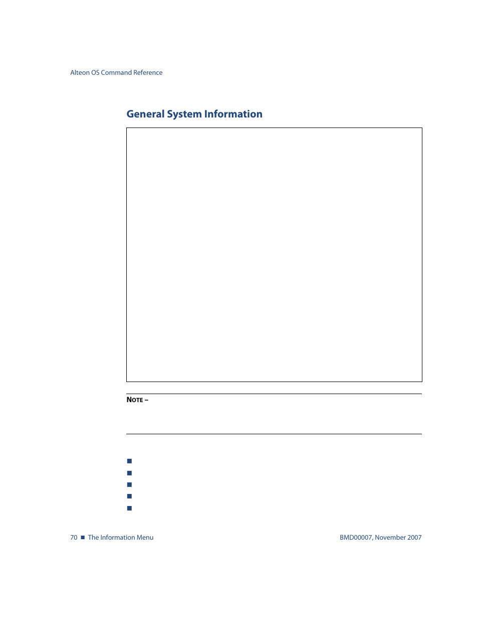 General system information, General system information 70, Info/sys/general general system information | Nortel Networks ALTEON OS BMD00007 User Manual | Page 70 / 390