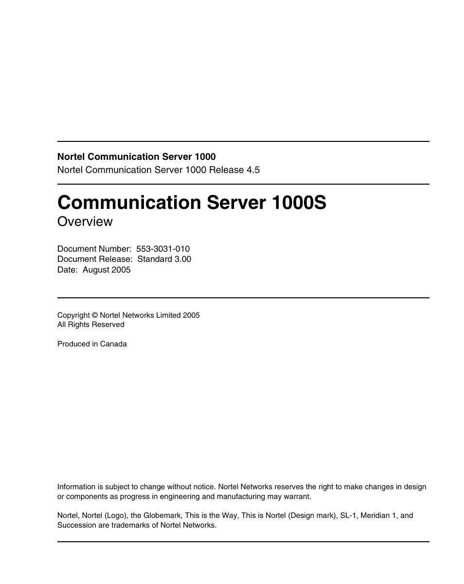 Nortel Networks 1000S User Manual | 46 pages