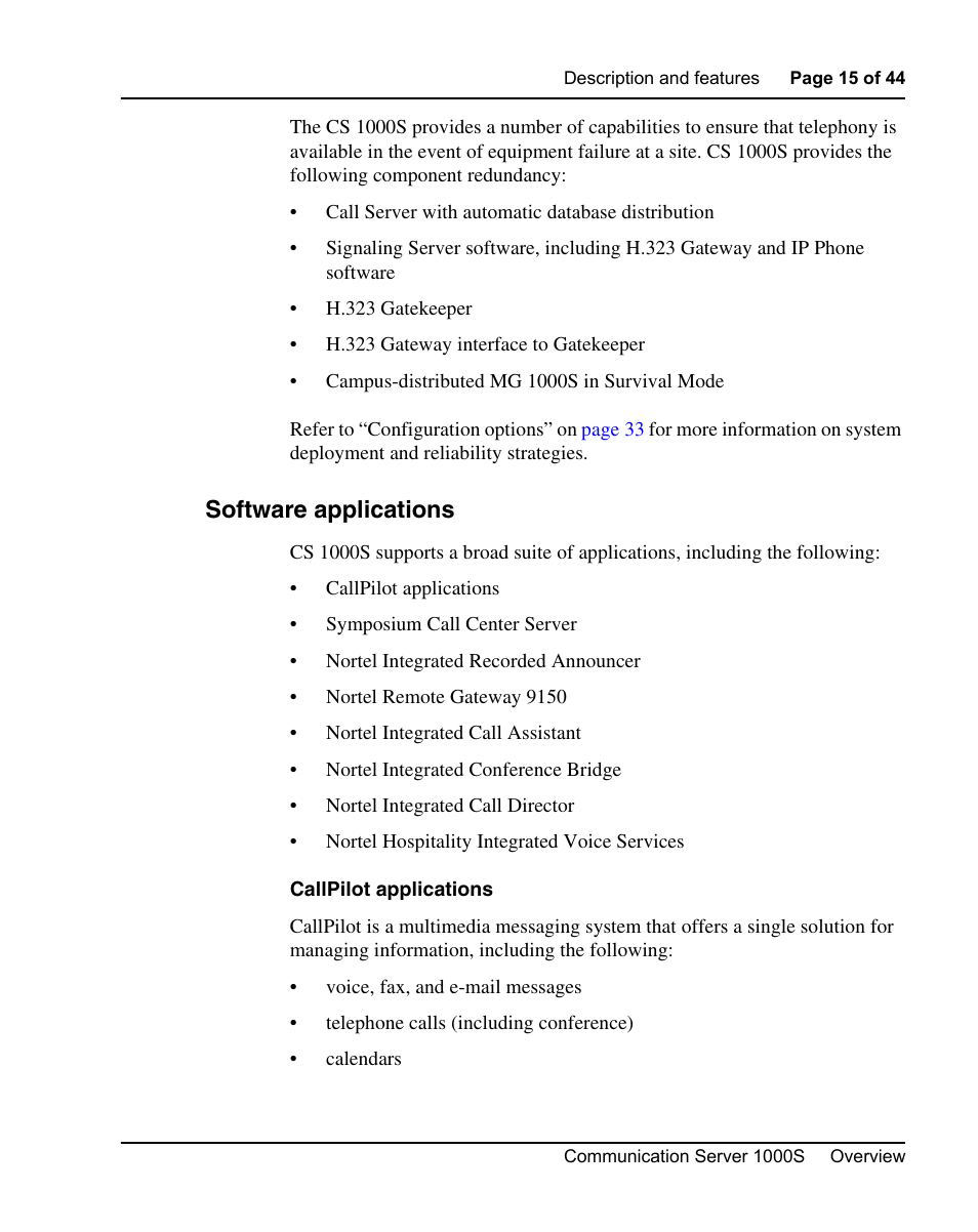 Software applications | Nortel Networks 1000S User Manual | Page 15 / 46