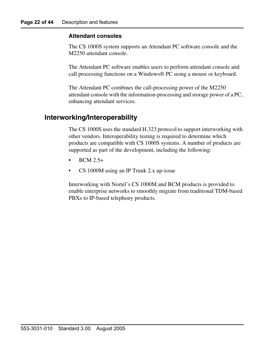 Interworking/interoperability | Nortel Networks 1000S User Manual | Page 22 / 46