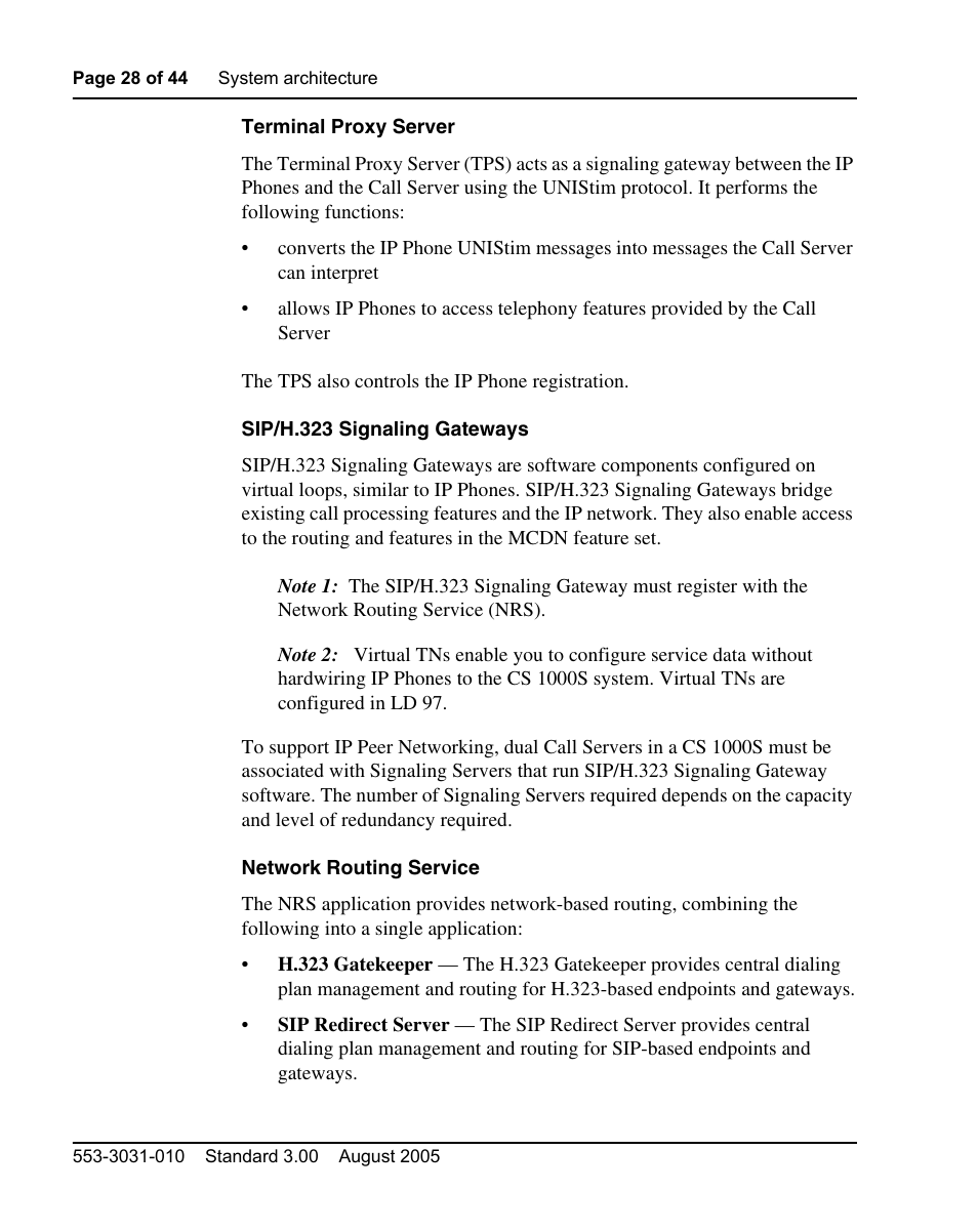 Terminal proxy server, Sip/h.323 signaling gateways, Network routing service | Nortel Networks 1000S User Manual | Page 28 / 46