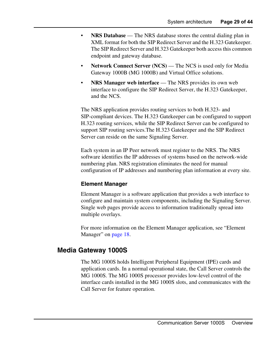 Media gateway 1000s, Element manager | Nortel Networks 1000S User Manual | Page 29 / 46