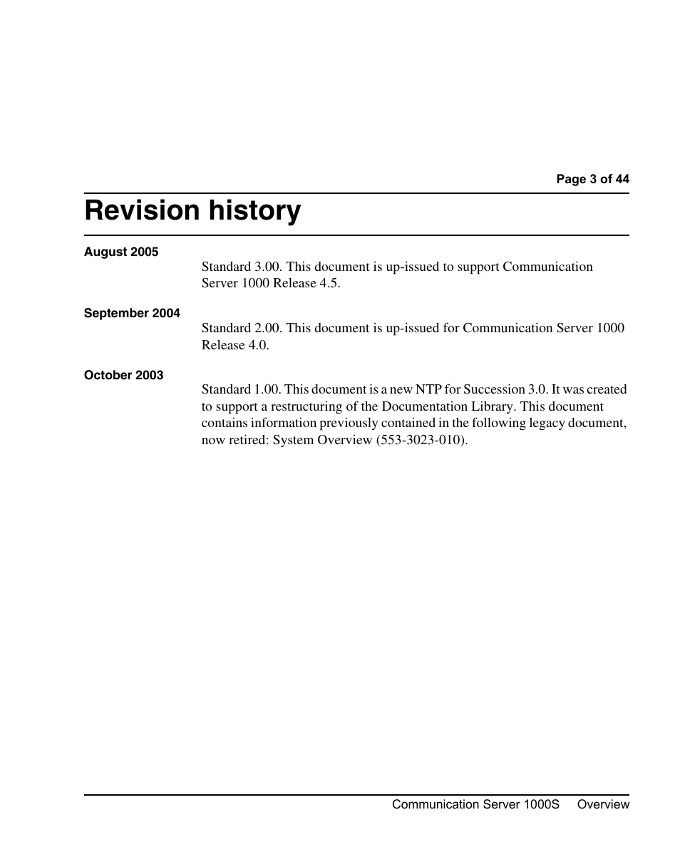 Revision history | Nortel Networks 1000S User Manual | Page 3 / 46