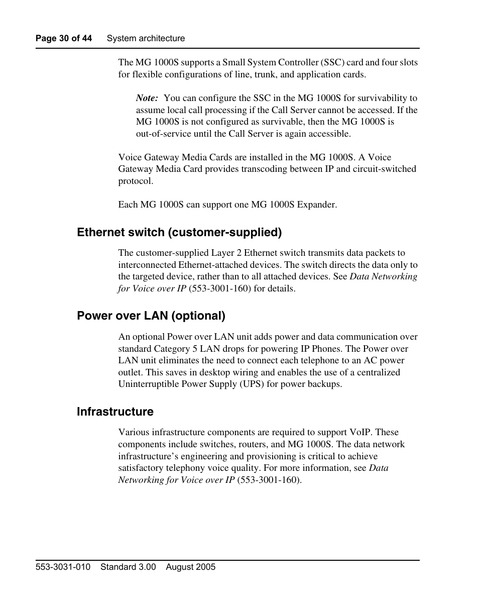 Ethernet switch (customer-supplied), Power over lan (optional), Infrastructure | Nortel Networks 1000S User Manual | Page 30 / 46