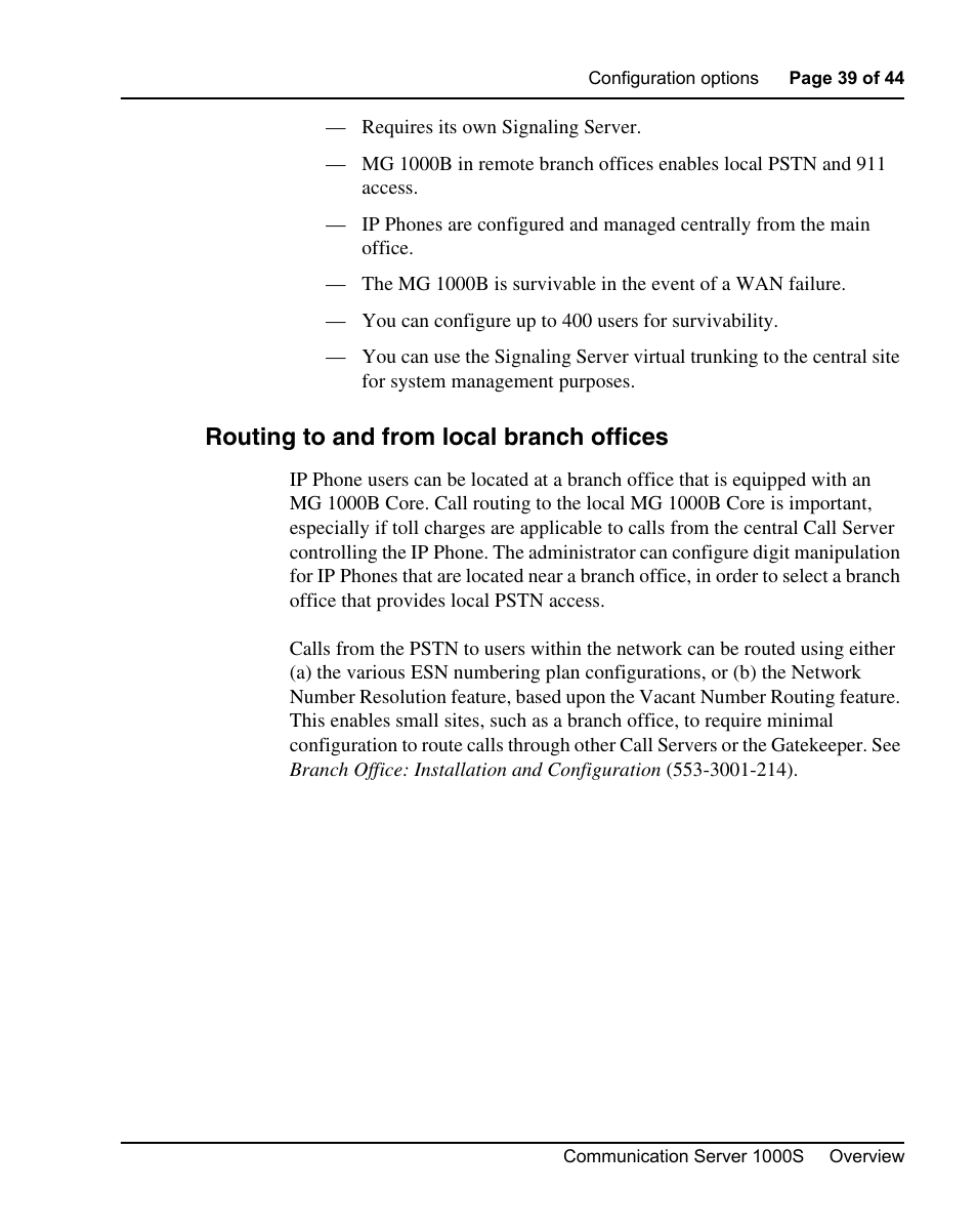 Routing to and from local branch offices | Nortel Networks 1000S User Manual | Page 39 / 46