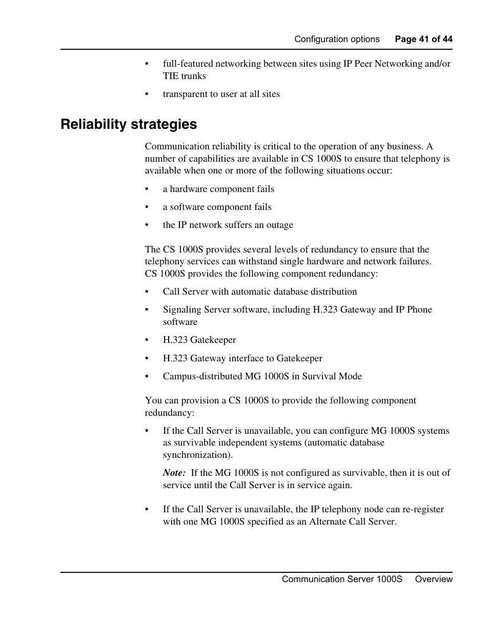 Reliability strategies | Nortel Networks 1000S User Manual | Page 41 / 46