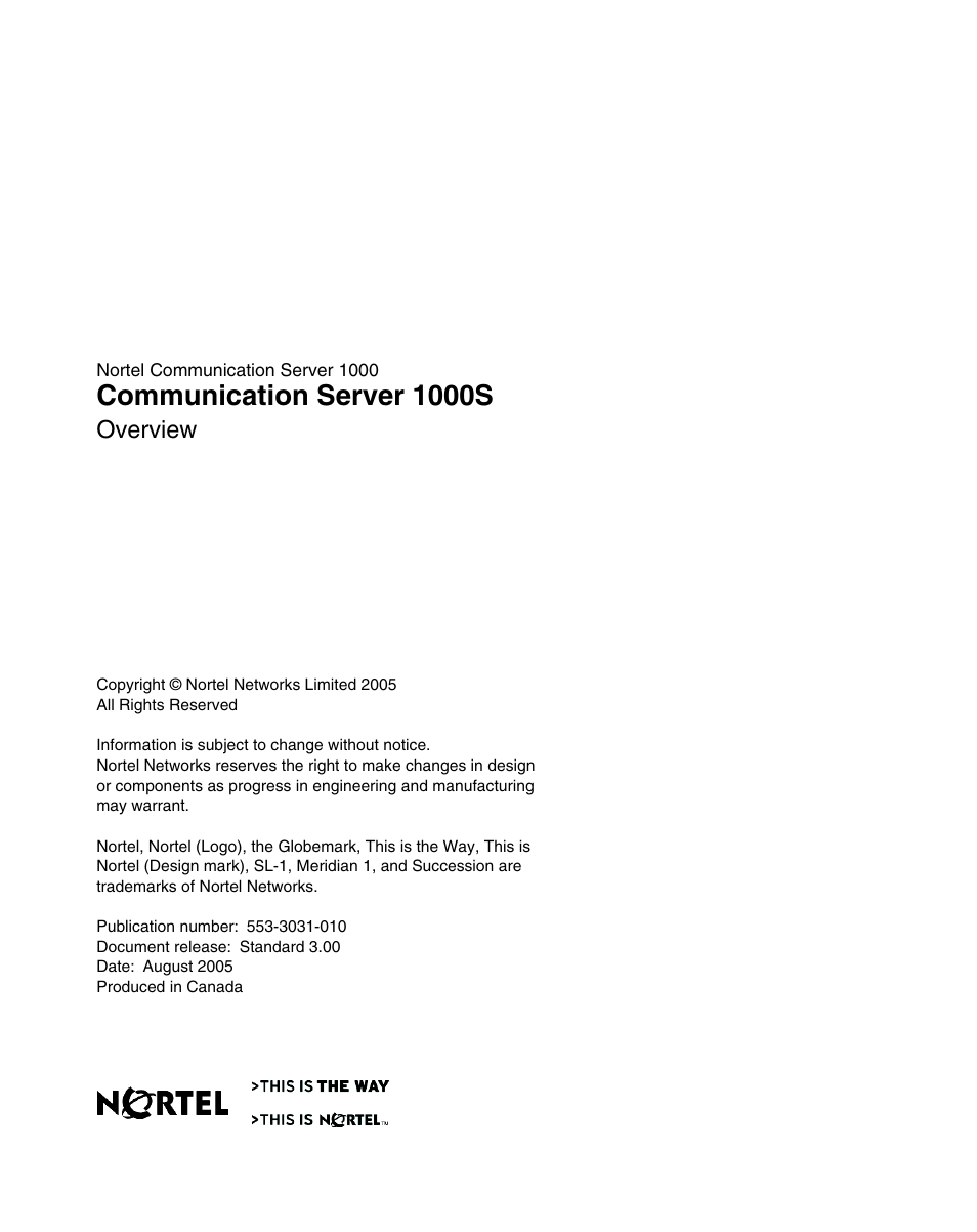 Communication server 1000s, Overview | Nortel Networks 1000S User Manual | Page 46 / 46