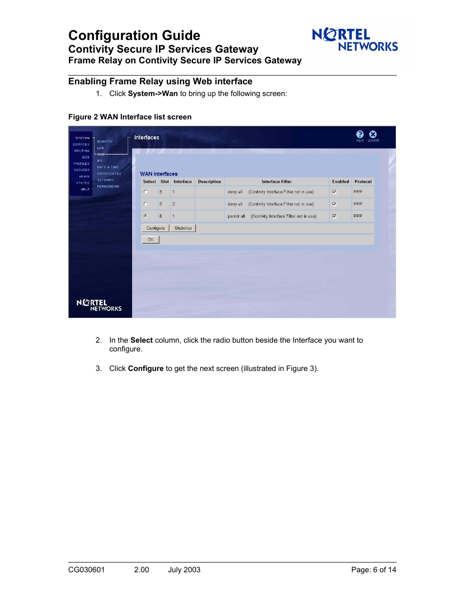 Configuration guide, Contivity secure ip services gateway | Nortel Networks CG030601 User Manual | Page 6 / 14