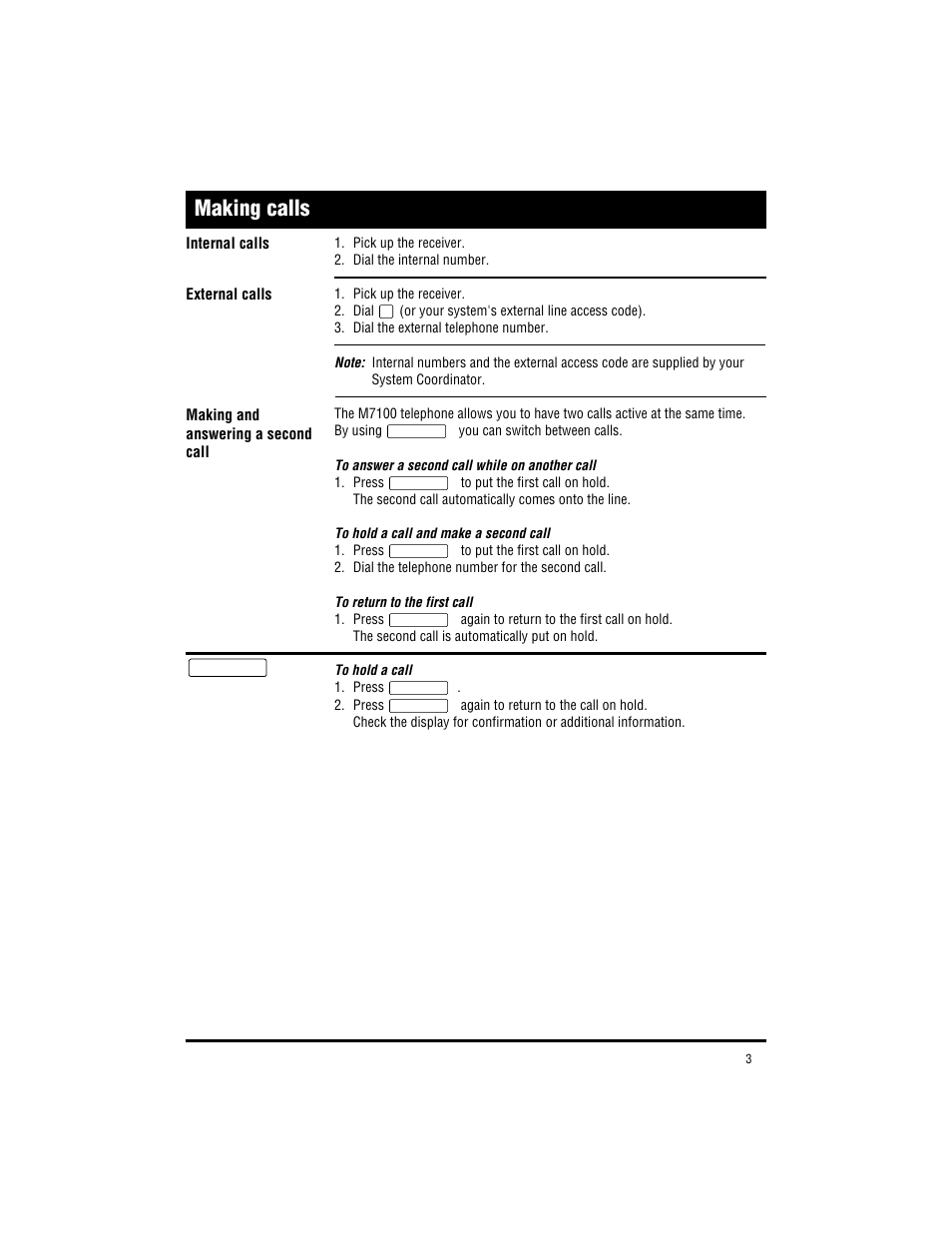 Making calls | Nortel Networks Norstar M7100 User Manual | Page 3 / 4