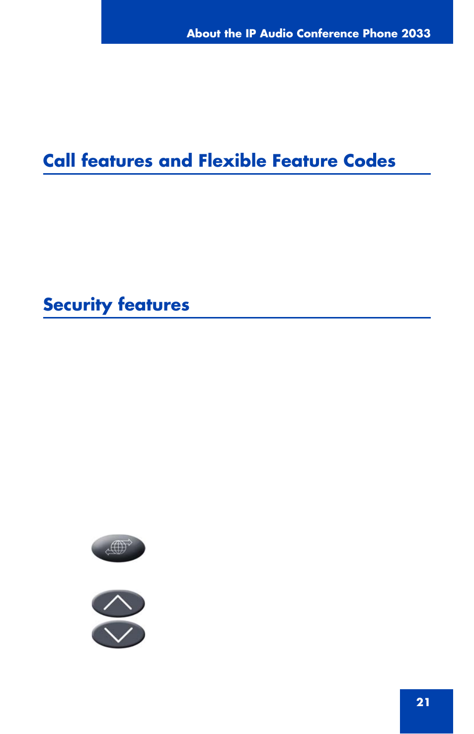 Call features and flexible feature codes, Security features | Nortel Networks NN43111-100 User Manual | Page 21 / 94