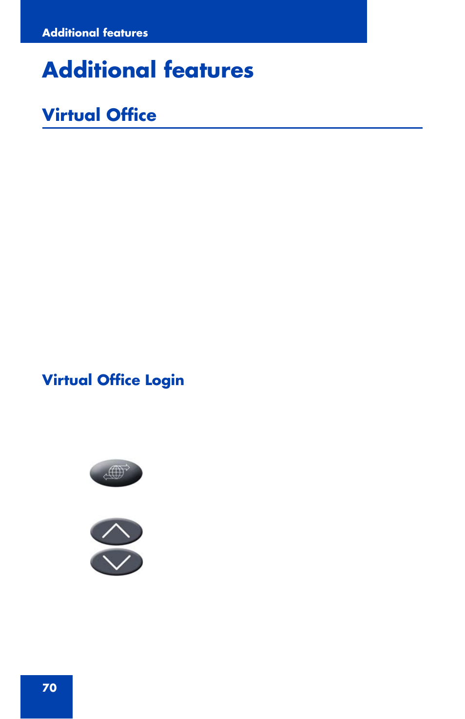 Additional features, Virtual office, Virtual office login | Nortel Networks NN43111-100 User Manual | Page 70 / 94
