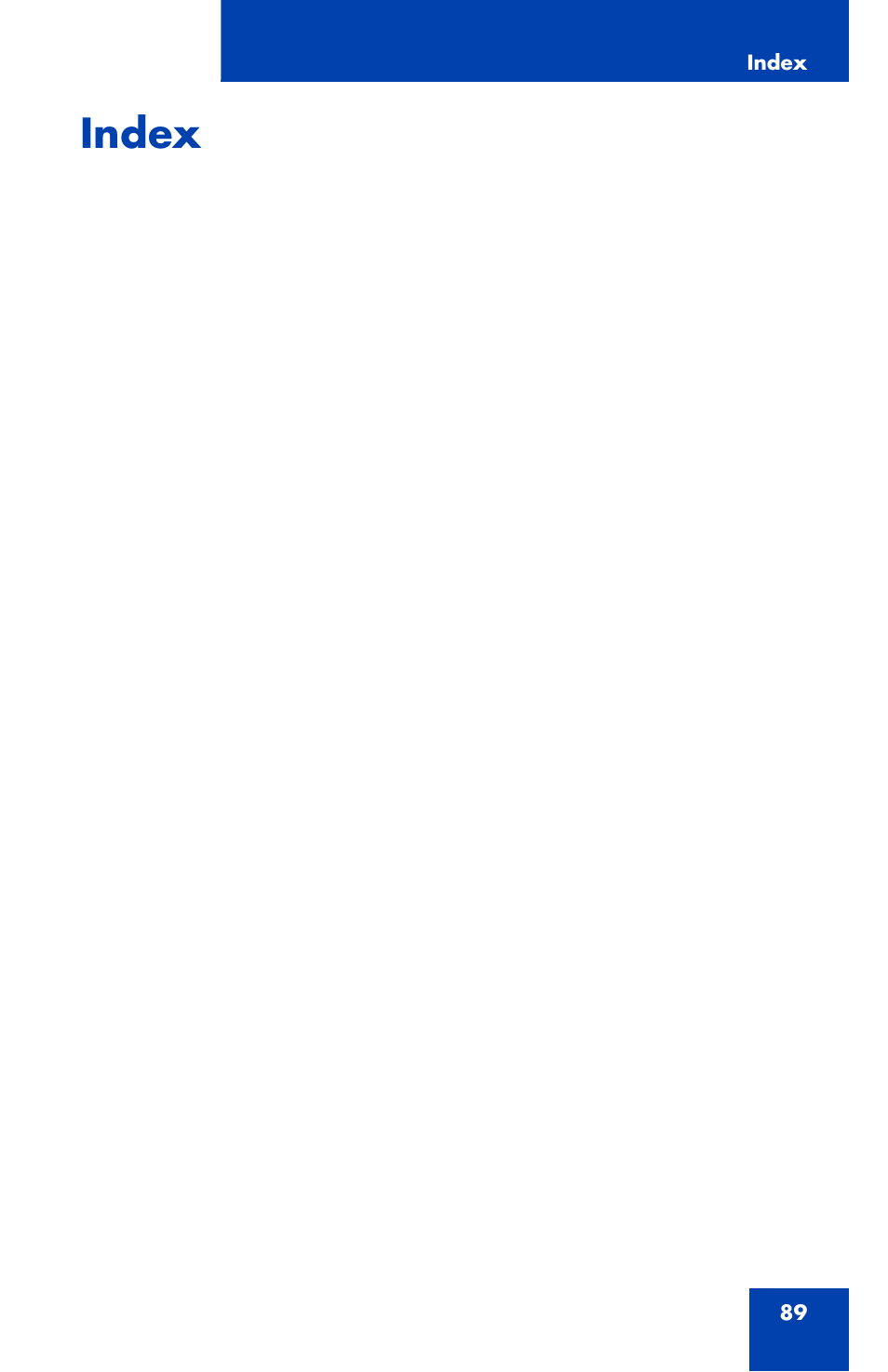 Index | Nortel Networks NN43111-100 User Manual | Page 89 / 94