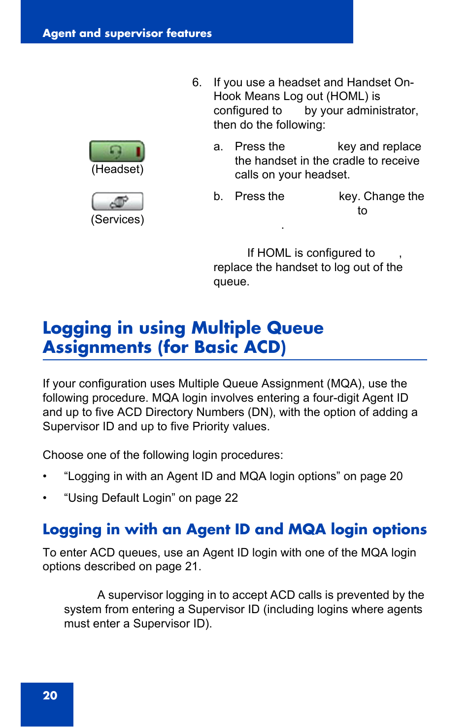 Logging in with an agent id and mqa login options | Nortel Networks 1140E User Manual | Page 20 / 52