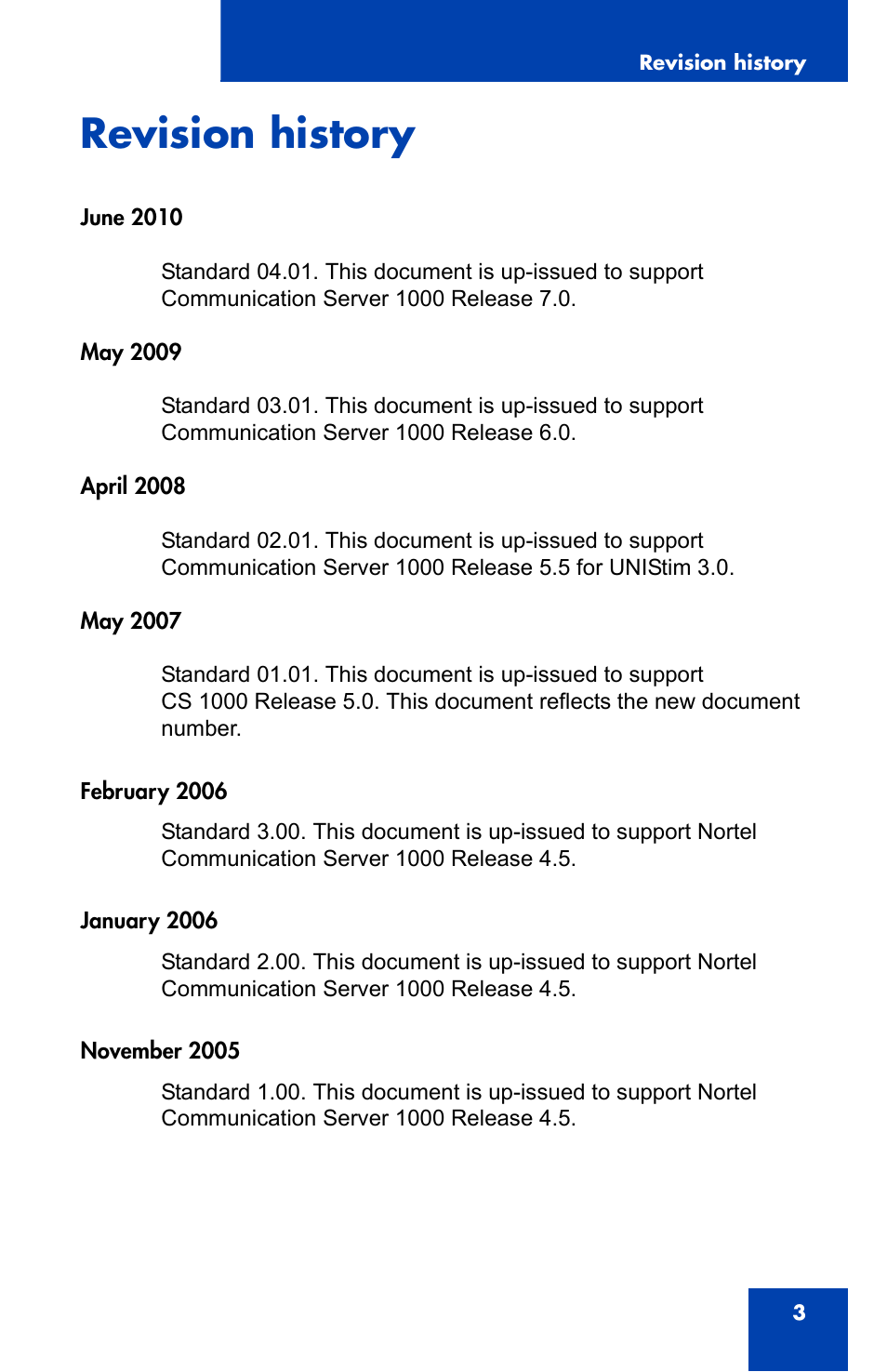 Revision history | Nortel Networks 1140E User Manual | Page 3 / 52