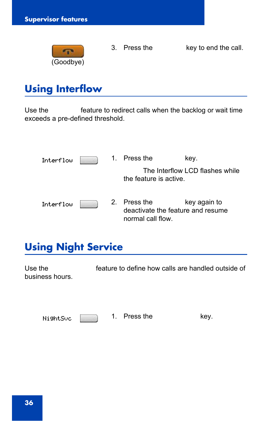 Using interflow, Using night service | Nortel Networks 1140E User Manual | Page 36 / 52