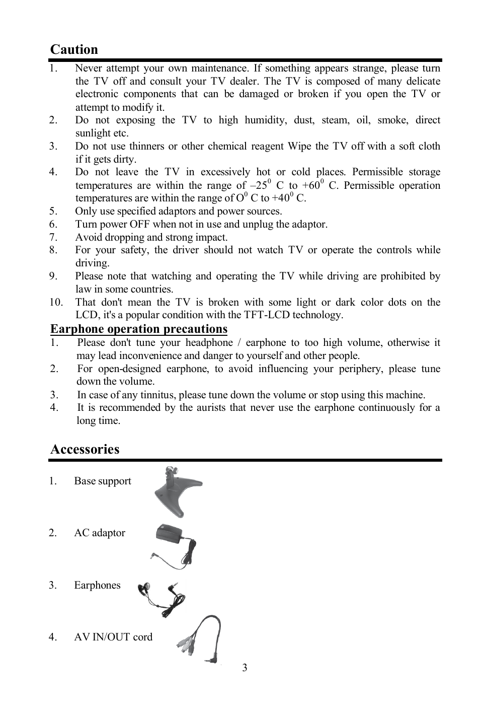 Caution, Accessories | Hyundai H-LCD801 User Manual | Page 3 / 28