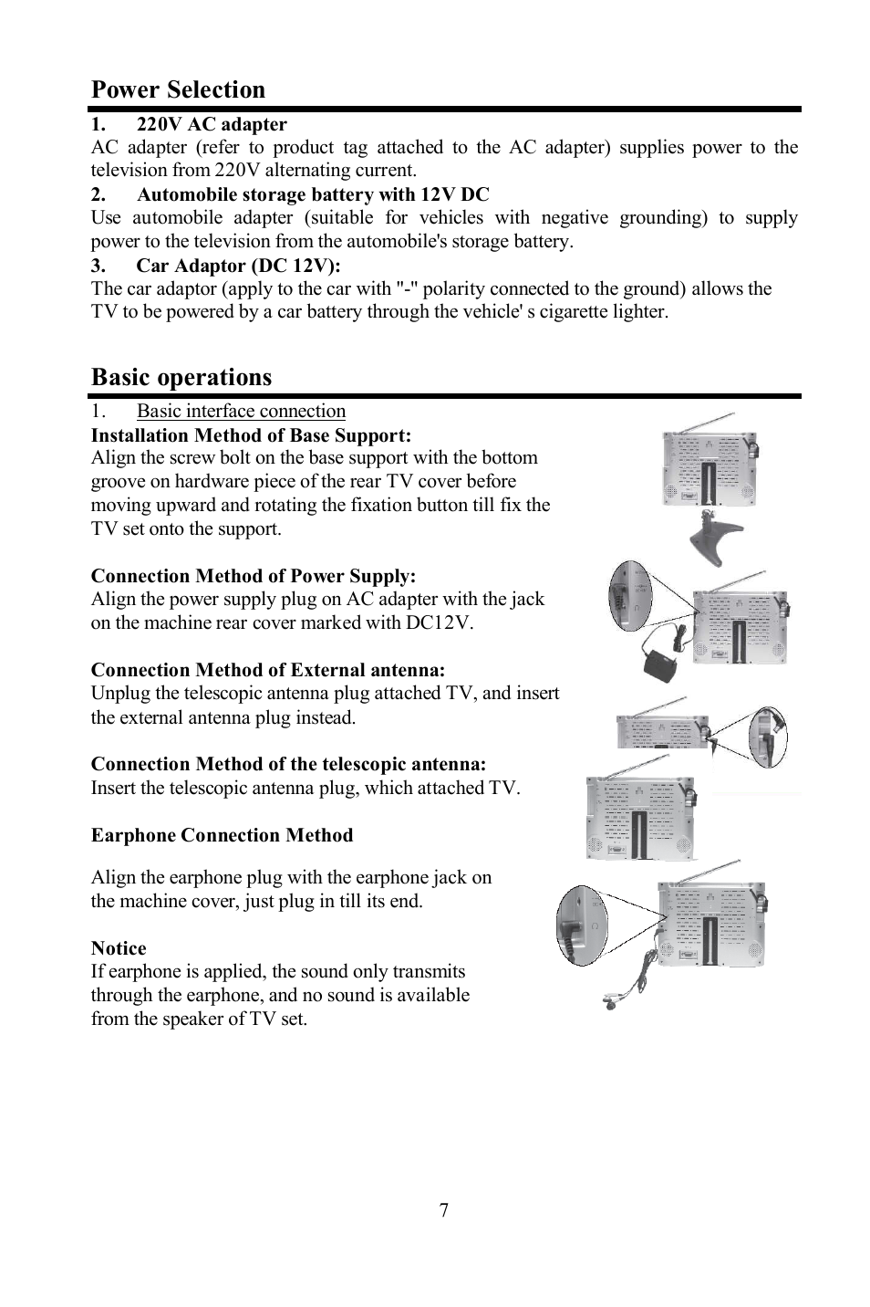 Power selection, Basic operations | Hyundai H-LCD801 User Manual | Page 7 / 28