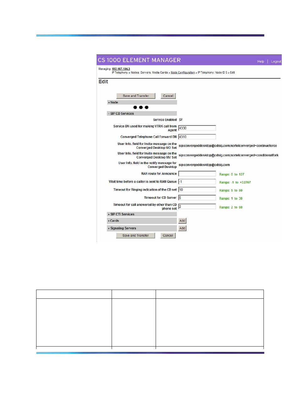 Figure 22 sip cd services, Table 11 sip cd services fields description | Nortel Networks 5100 User Manual | Page 63 / 118