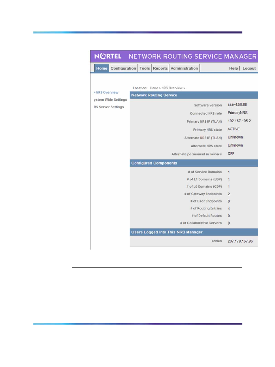 Verifying and adjusting system-wide settings, Figure 36 nrs overview | Nortel Networks 5100 User Manual | Page 87 / 118