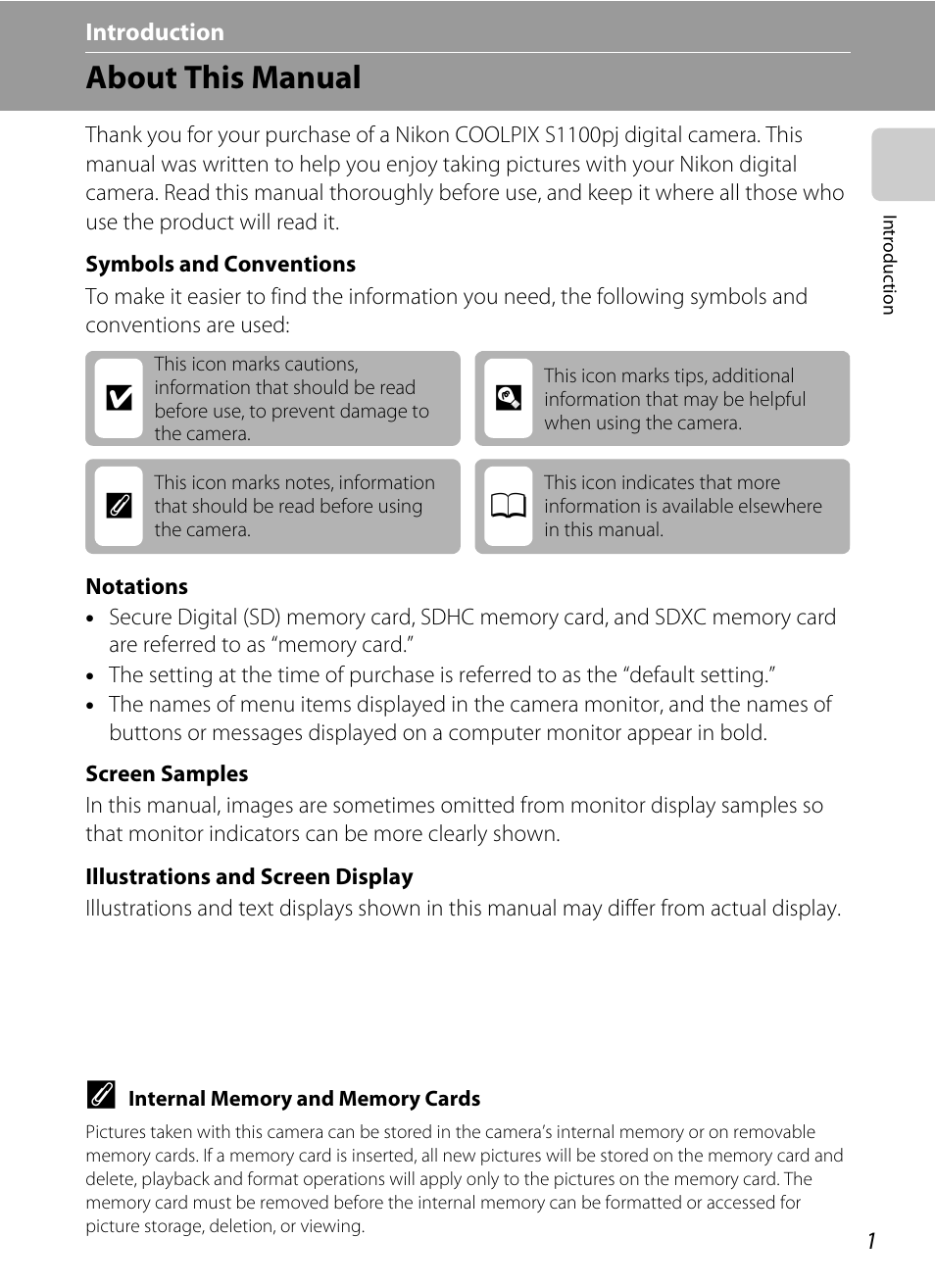 Introduction, About this manual, Ab c | Nortel Networks COOLPIX S1100PJ User Manual | Page 15 / 216