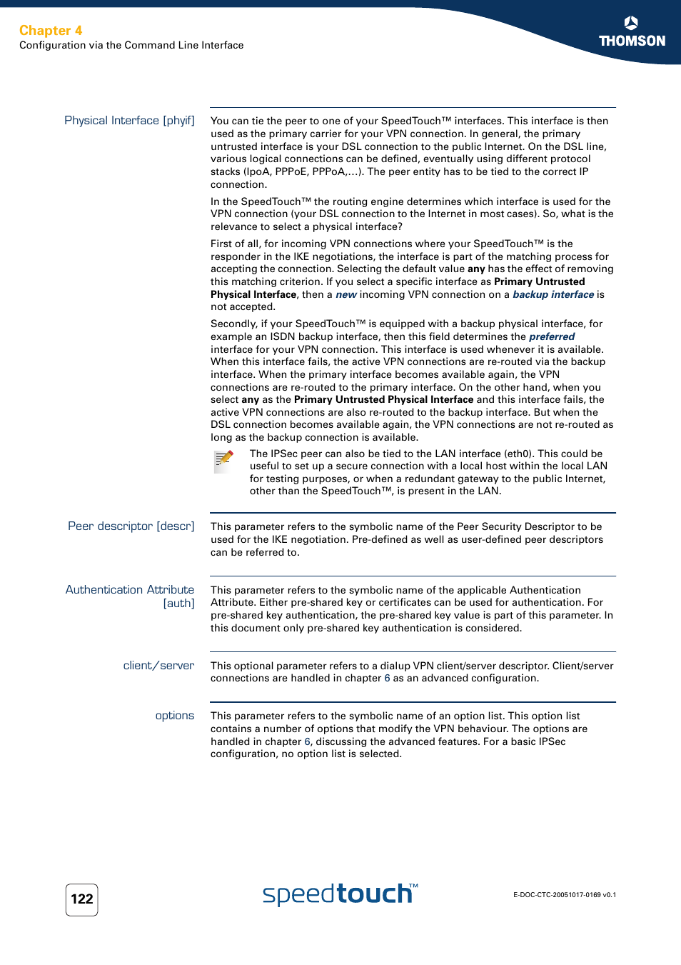 Physical interface [phyif, Peer descriptor [descr, Authentication attribute [auth | Client/server, Options, Chapter 4 | Nortel Networks 608(WL) User Manual | Page 124 / 222