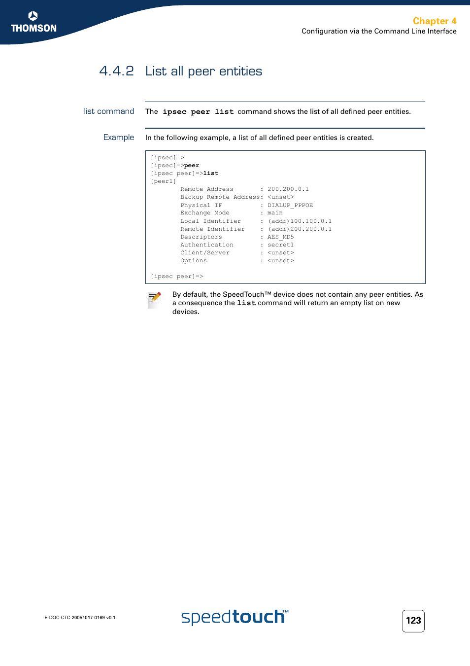 2 list all peer entities, List command, Example | List all peer entities, Chapter 4 | Nortel Networks 608(WL) User Manual | Page 125 / 222