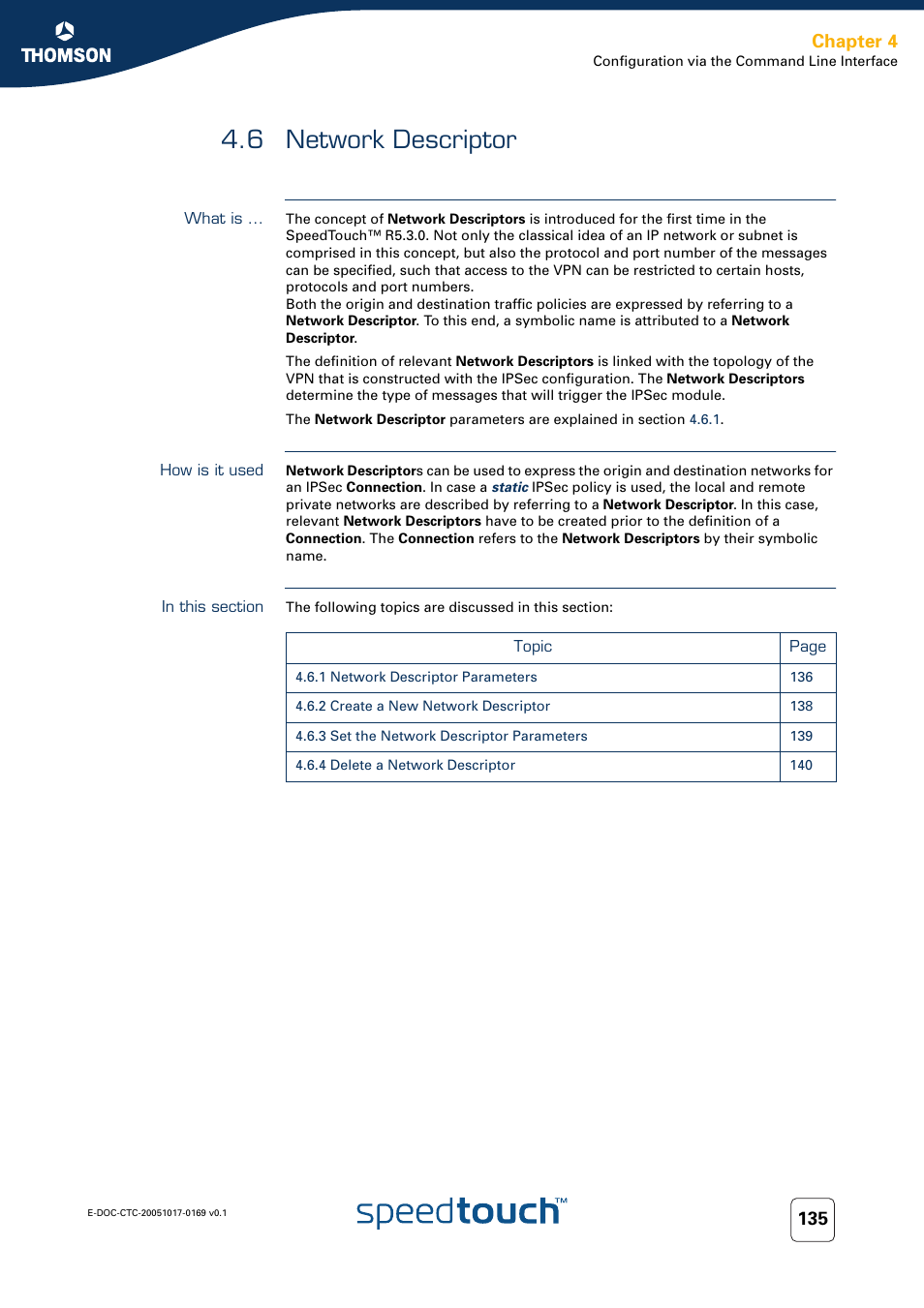 6 network descriptor, What is, How is it used | In this section, Network descriptor, Chapter 4 | Nortel Networks 608(WL) User Manual | Page 137 / 222