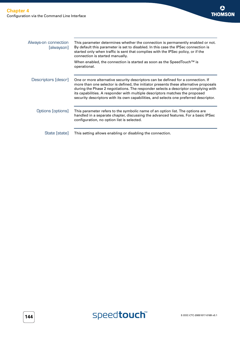 Always-on connection [alwayson, Descriptors [descr, Options [options | State [state, Chapter 4 | Nortel Networks 608(WL) User Manual | Page 146 / 222