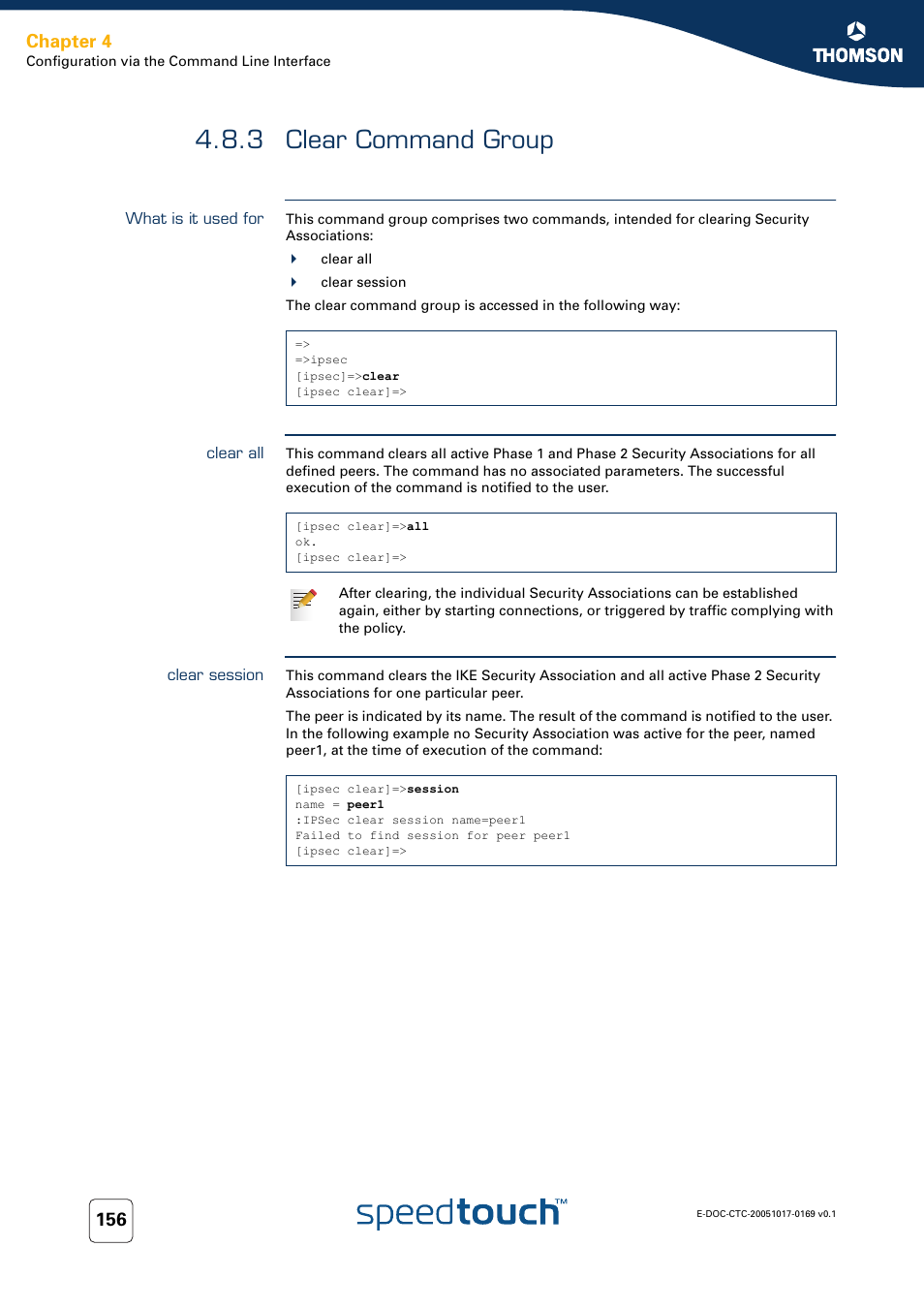 3 clear command group, What is it used for, Clear all | Clear session, Clear command group, Chapter 4 | Nortel Networks 608(WL) User Manual | Page 158 / 222