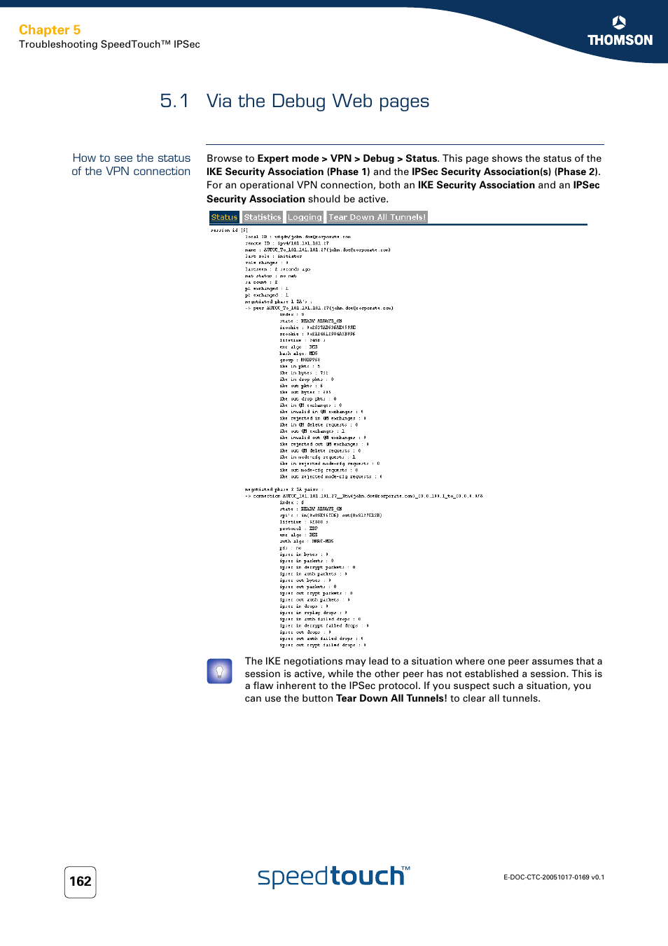 How to see the status of the vpn connection, 1 via the debug web pages | Nortel Networks 608(WL) User Manual | Page 164 / 222