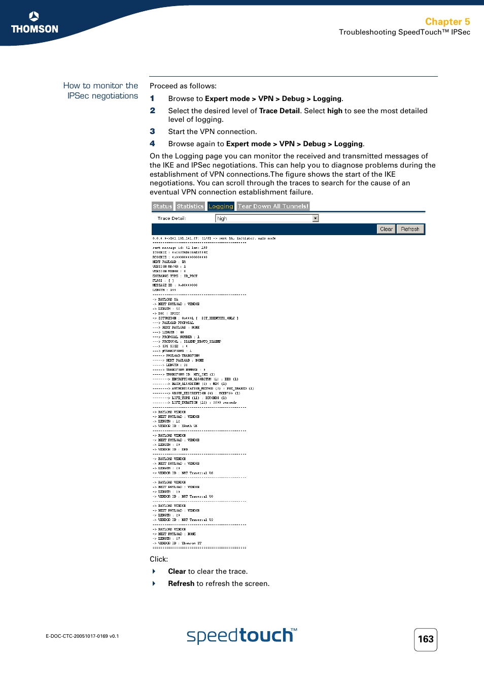 How to monitor the ipsec negotiations, Chapter 5 | Nortel Networks 608(WL) User Manual | Page 165 / 222