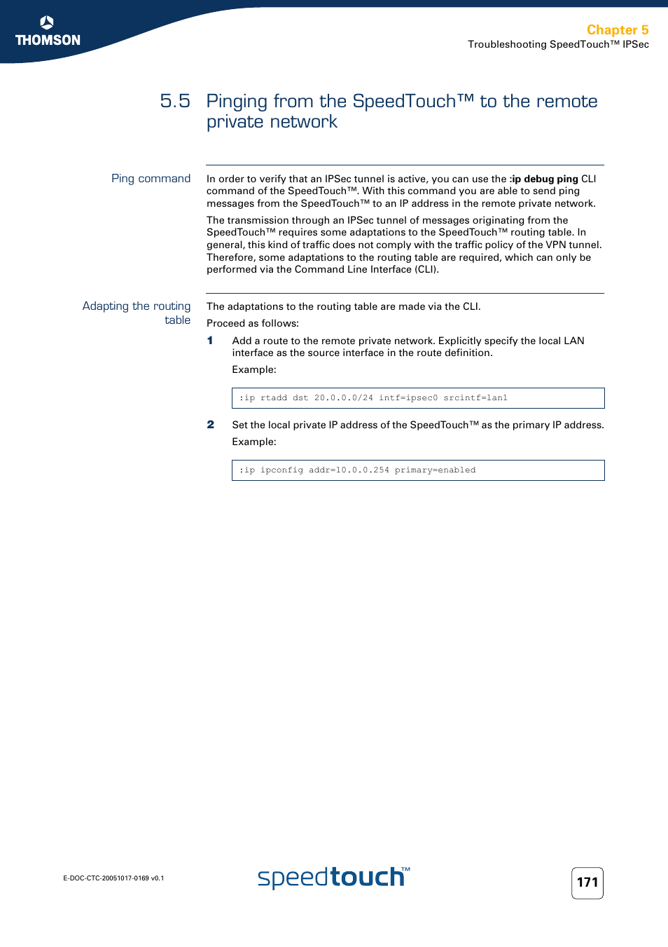 Ping command, Adapting the routing table, Chapter 5 | Nortel Networks 608(WL) User Manual | Page 173 / 222